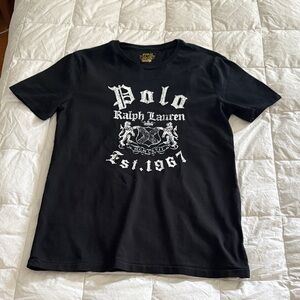 Men’s Size S Cotton Polo by Ralph Lauren Black T-Shirt with White Graphic Crest